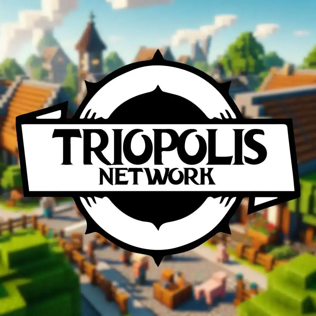 Logo de Tropolis Network en un fondo de pixel art de una ciudad virtual, representando un juego de estrategia y construcción en línea.