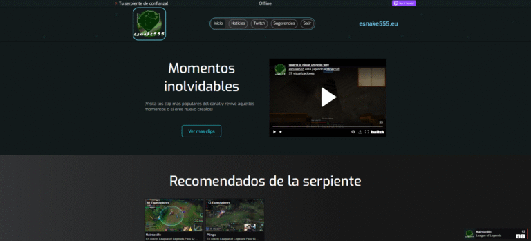 Juegos y contenido de streaming en Twitch en esnake555.eu, comunidad de jugadores y espectadores de League of Legends y Minecraft, con recomendaciones y clips destacados en una plataforma interactiva.